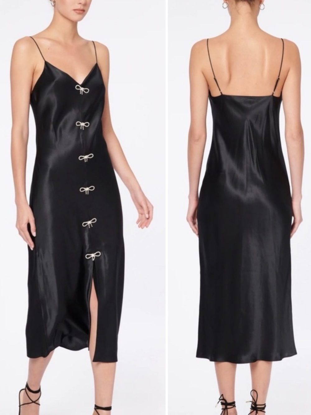 CAMI NYC Cerula Rhinestone Bow Silk Tank Midi Cocktail LBD Dress \\ S